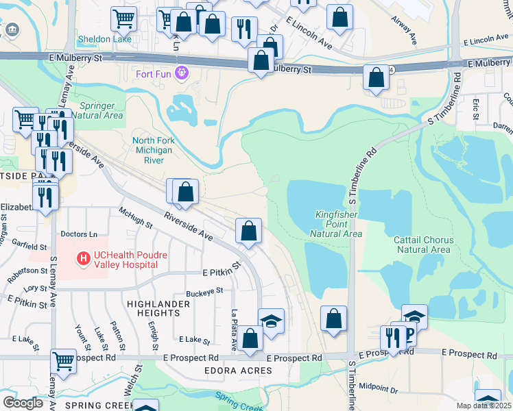 map of restaurants, bars, coffee shops, grocery stores, and more near 1745 Hoffman Mill Road in Fort Collins