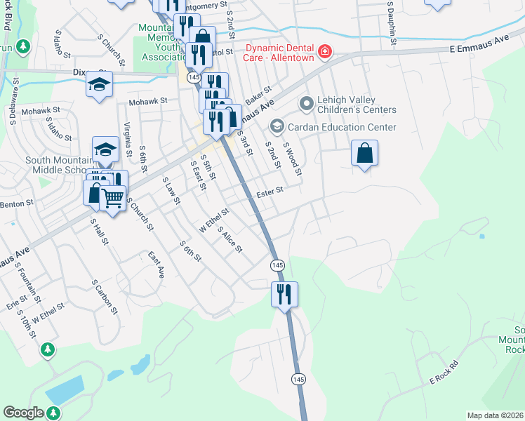 map of restaurants, bars, coffee shops, grocery stores, and more near 2432 South 3rd Street in Allentown
