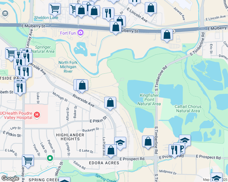 map of restaurants, bars, coffee shops, grocery stores, and more near 1745 Hoffman Mill Road in Fort Collins