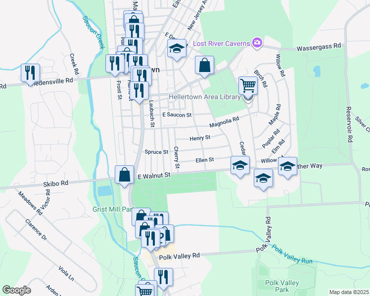 map of restaurants, bars, coffee shops, grocery stores, and more near 319 Spruce Street in Hellertown