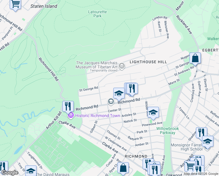 map of restaurants, bars, coffee shops, grocery stores, and more near 391 Saint George Road in Staten Island