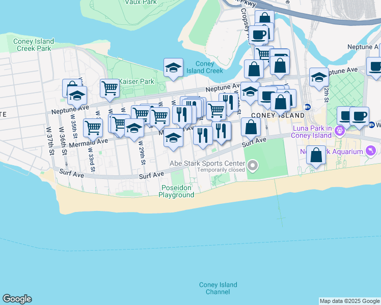 map of restaurants, bars, coffee shops, grocery stores, and more near 2964 West 23rd Street in Brooklyn