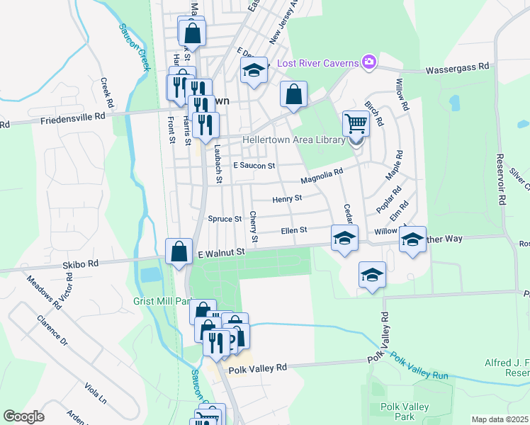 map of restaurants, bars, coffee shops, grocery stores, and more near 319 Spruce Street in Hellertown