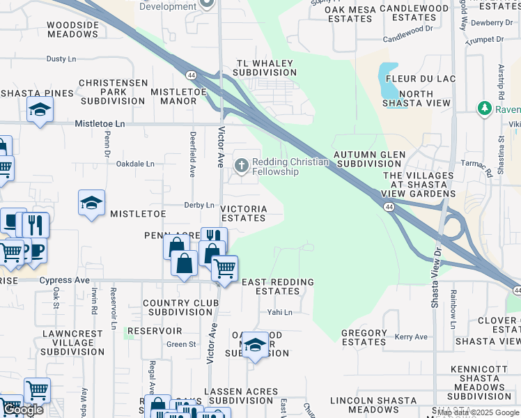 map of restaurants, bars, coffee shops, grocery stores, and more near 1771 Lazelle Court in Redding