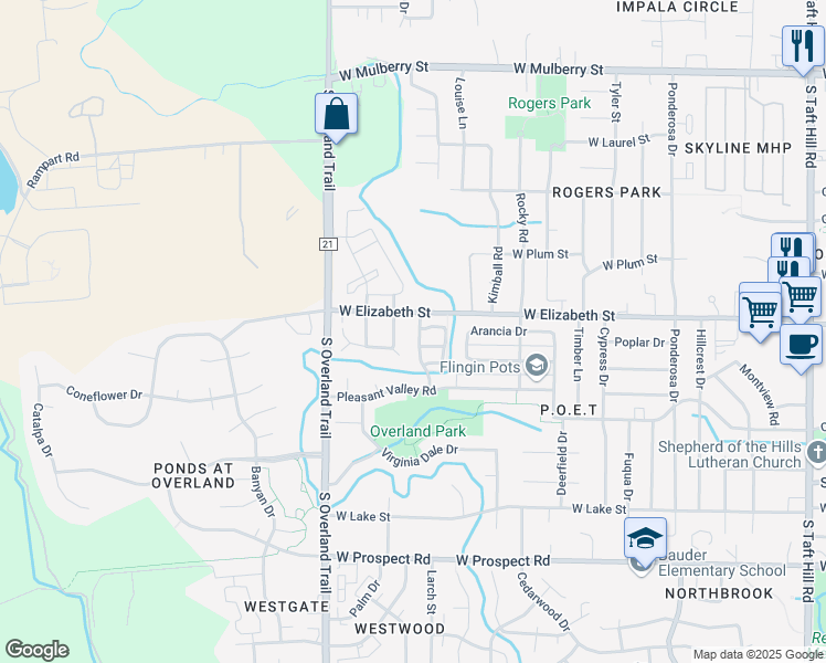 map of restaurants, bars, coffee shops, grocery stores, and more near 1005 Andrews Peak Drive in Fort Collins