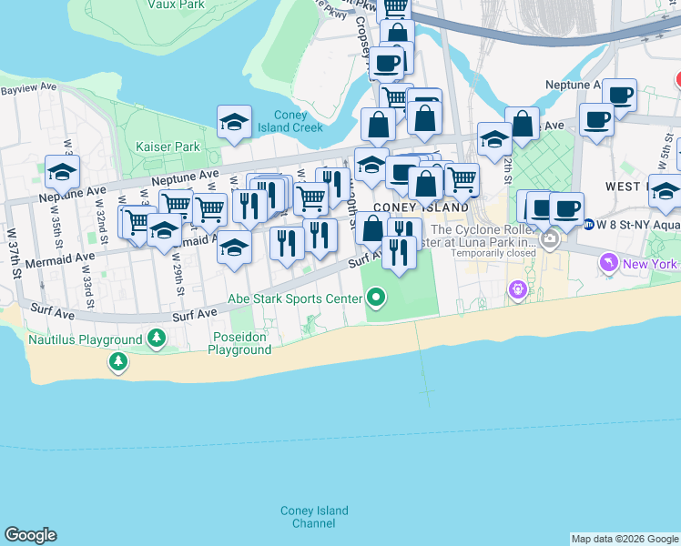 map of restaurants, bars, coffee shops, grocery stores, and more near 2007 Surf Avenue in Brooklyn