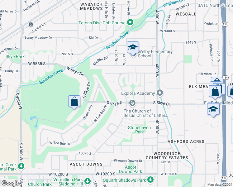 map of restaurants, bars, coffee shops, grocery stores, and more near 4239 Brockshire Circle in South Jordan