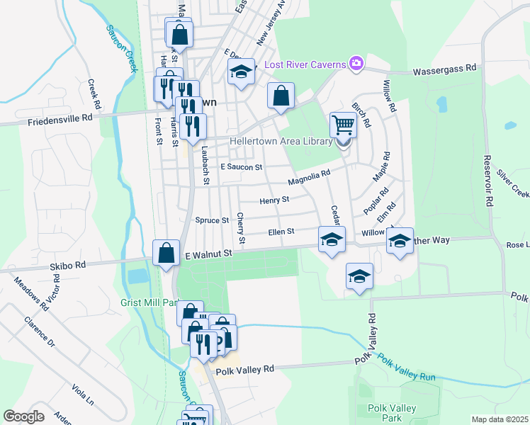 map of restaurants, bars, coffee shops, grocery stores, and more near 341 Spruce Street in Hellertown