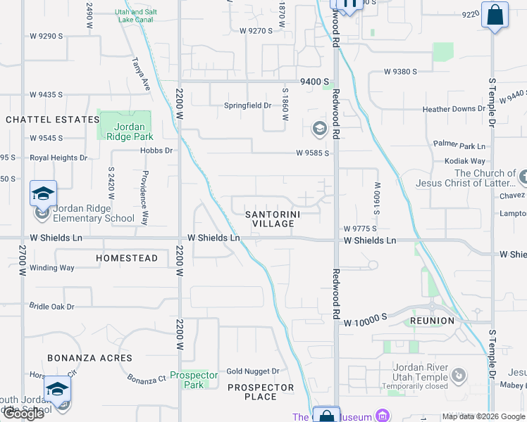 map of restaurants, bars, coffee shops, grocery stores, and more near 9732 Caldera Lane in South Jordan
