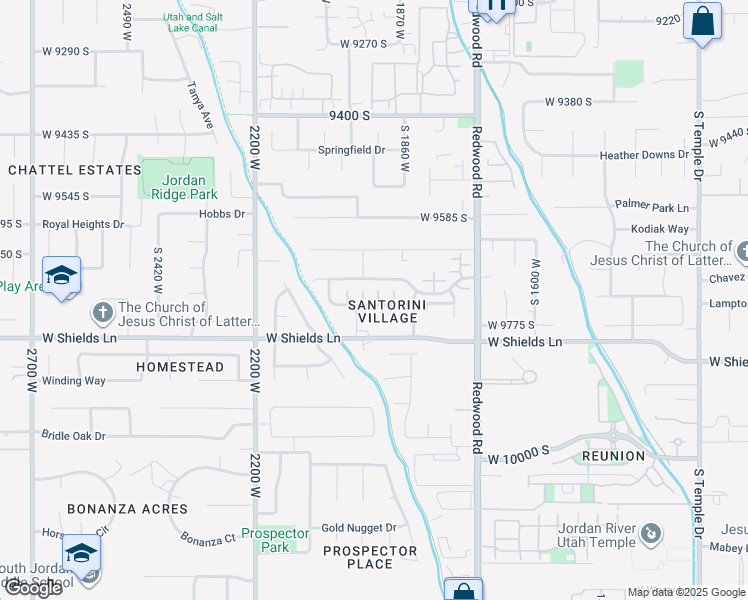 map of restaurants, bars, coffee shops, grocery stores, and more near 9732 Caldera Lane in South Jordan
