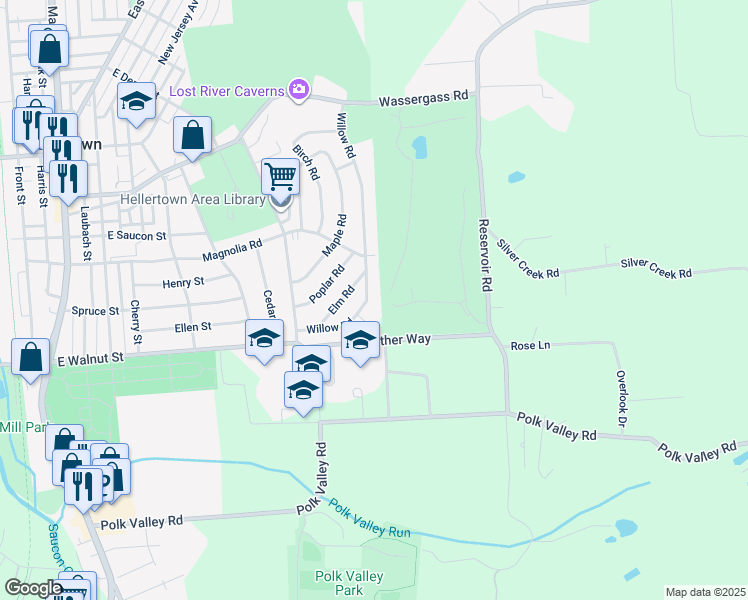 map of restaurants, bars, coffee shops, grocery stores, and more near 215 Willow Road in Hellertown