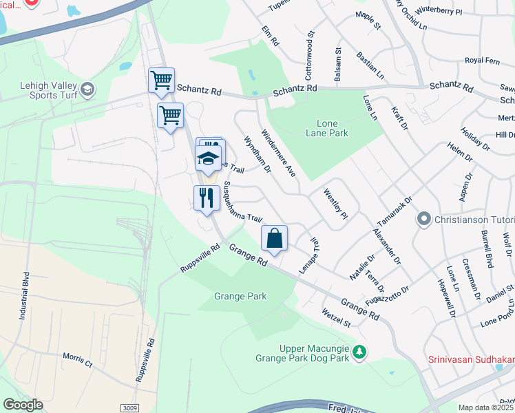 map of restaurants, bars, coffee shops, grocery stores, and more near 6704 Seneca Trail in Allentown