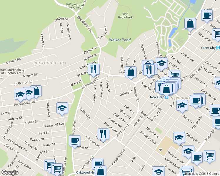 map of restaurants, bars, coffee shops, grocery stores, and more near 27 Ebony Street in Staten Island