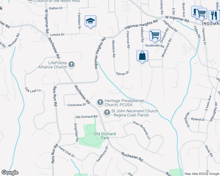 map of restaurants, bars, coffee shops, grocery stores, and more near 2304 Salem Drive in Pittsburgh