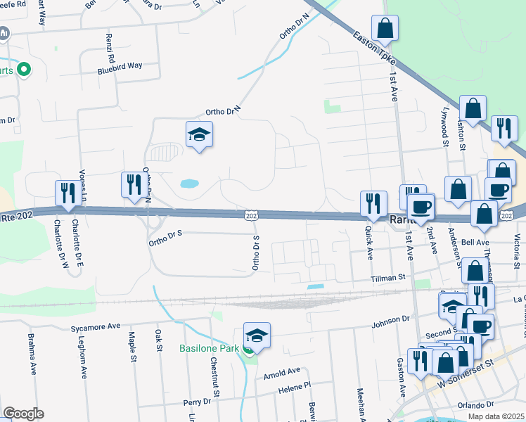 map of restaurants, bars, coffee shops, grocery stores, and more near 984 U.S. 202 in Somerville