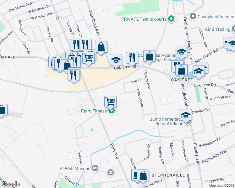 map of restaurants, bars, coffee shops, grocery stores, and more near 2199 Gogel Street in Edison