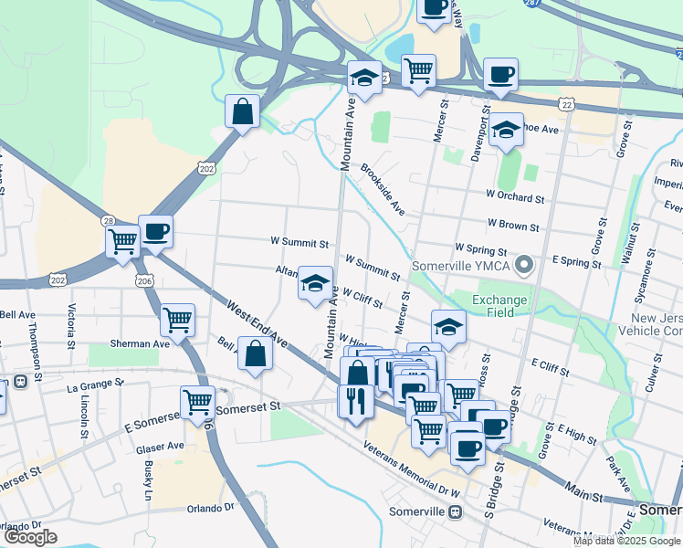 map of restaurants, bars, coffee shops, grocery stores, and more near 102 Mountain Avenue in Somerville