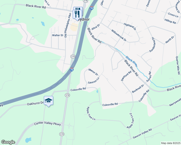 map of restaurants, bars, coffee shops, grocery stores, and more near 1456 Manor Dr in Bethlehem