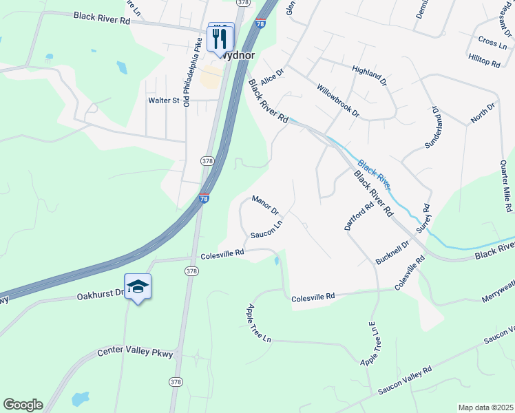 map of restaurants, bars, coffee shops, grocery stores, and more near 1456 Manor Dr in Bethlehem