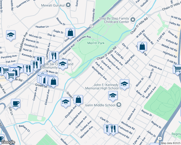 map of restaurants, bars, coffee shops, grocery stores, and more near 112 Homes Park Avenue in Woodbridge Township