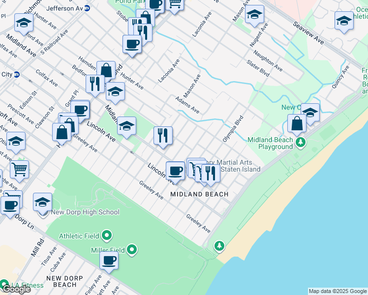 map of restaurants, bars, coffee shops, grocery stores, and more near 765 Nugent Avenue in Staten Island