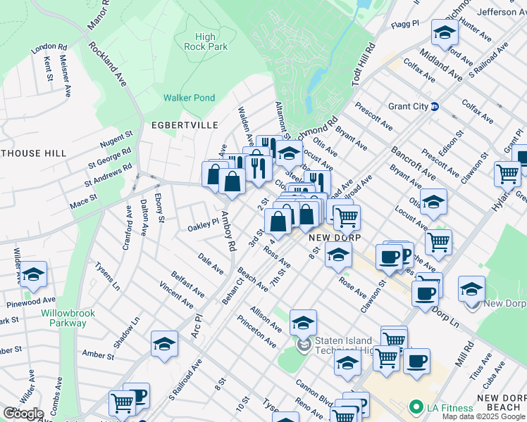 map of restaurants, bars, coffee shops, grocery stores, and more near 15 2 Street in Staten Island