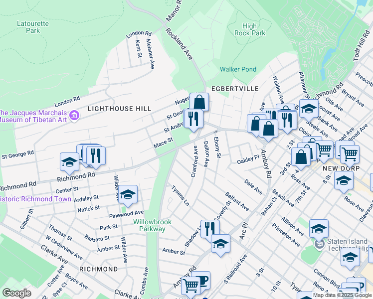 map of restaurants, bars, coffee shops, grocery stores, and more near in Staten Island