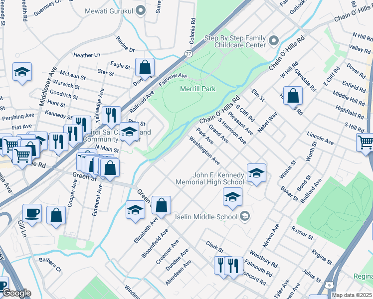 map of restaurants, bars, coffee shops, grocery stores, and more near 112 Homes Park Avenue in Woodbridge Township