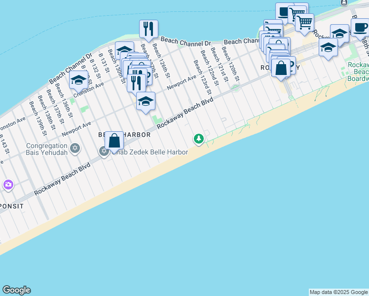 map of restaurants, bars, coffee shops, grocery stores, and more near 1-40 Beach 127th Street in Queens