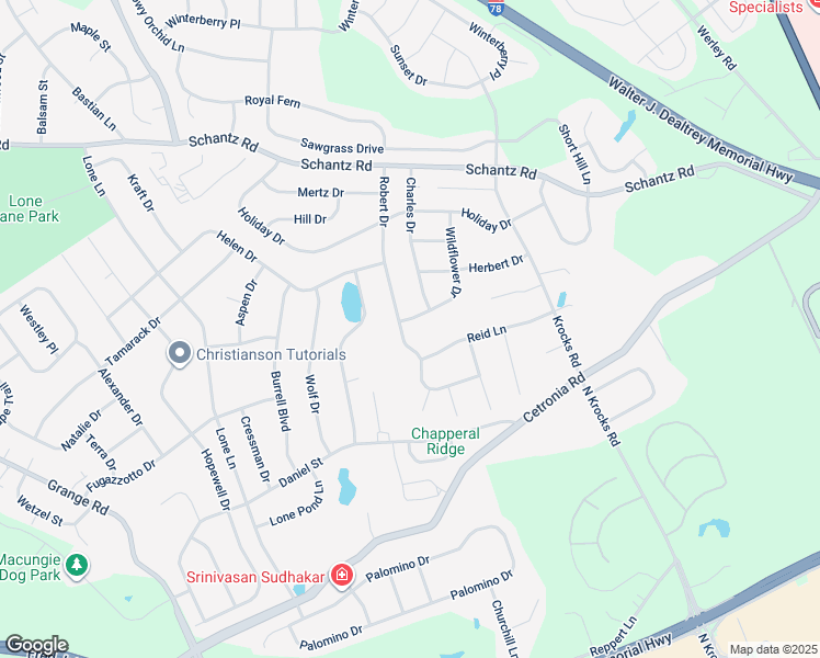 map of restaurants, bars, coffee shops, grocery stores, and more near 151 Wildflower Drive in Allentown