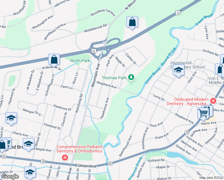 map of restaurants, bars, coffee shops, grocery stores, and more near 778 Hawthorne Avenue in Bound Brook