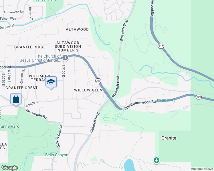 map of restaurants, bars, coffee shops, grocery stores, and more near 8732 Oakwood Lane in Sandy