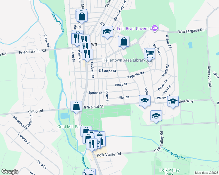 map of restaurants, bars, coffee shops, grocery stores, and more near 310 Henry Street in Hellertown