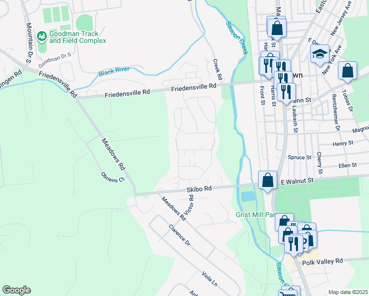 map of restaurants, bars, coffee shops, grocery stores, and more near 1853 Gregory Place in Hellertown