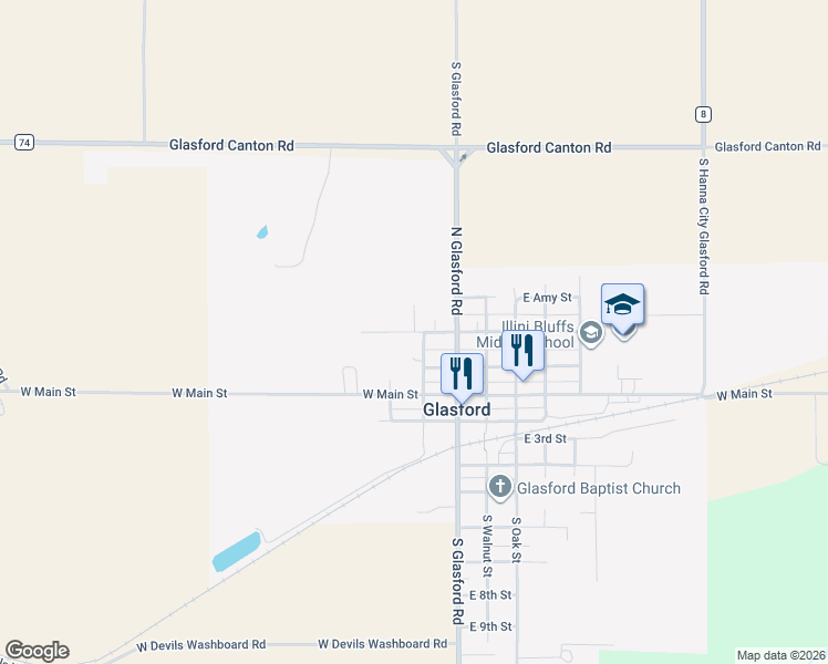 map of restaurants, bars, coffee shops, grocery stores, and more near 300 Cheryl Court in Glasford