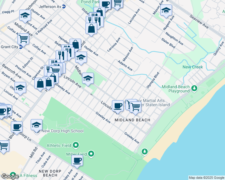 map of restaurants, bars, coffee shops, grocery stores, and more near 167 Kiswick Street in Staten Island