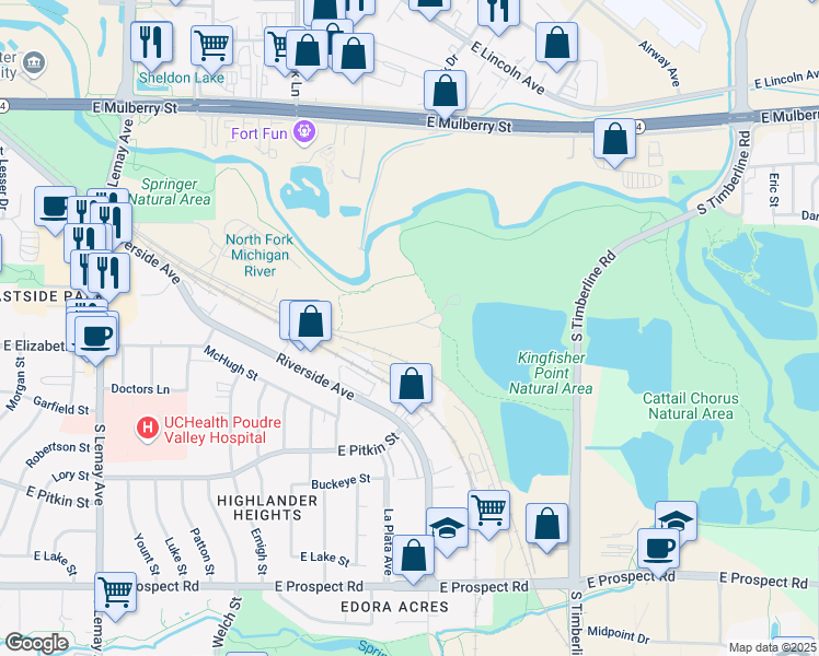 map of restaurants, bars, coffee shops, grocery stores, and more near 1745 Hoffman Mill Road in Fort Collins