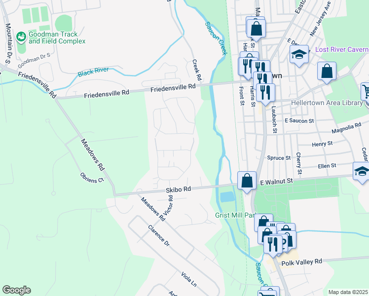 map of restaurants, bars, coffee shops, grocery stores, and more near 1891 Gregory Place in Hellertown
