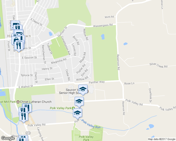 map of restaurants, bars, coffee shops, grocery stores, and more near 880 Elm Road in Hellertown
