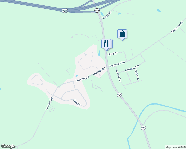 map of restaurants, bars, coffee shops, grocery stores, and more near 4857 Lucerne Road in Indiana