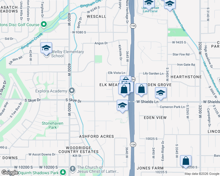 map of restaurants, bars, coffee shops, grocery stores, and more near 3748 Elk Park Court in South Jordan