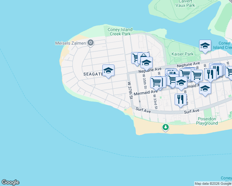 map of restaurants, bars, coffee shops, grocery stores, and more near 3811 Surf Avenue in Brooklyn