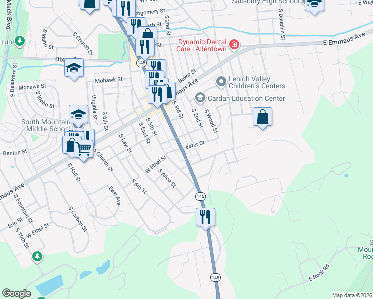 map of restaurants, bars, coffee shops, grocery stores, and more near 2432 South 3rd Street in Allentown