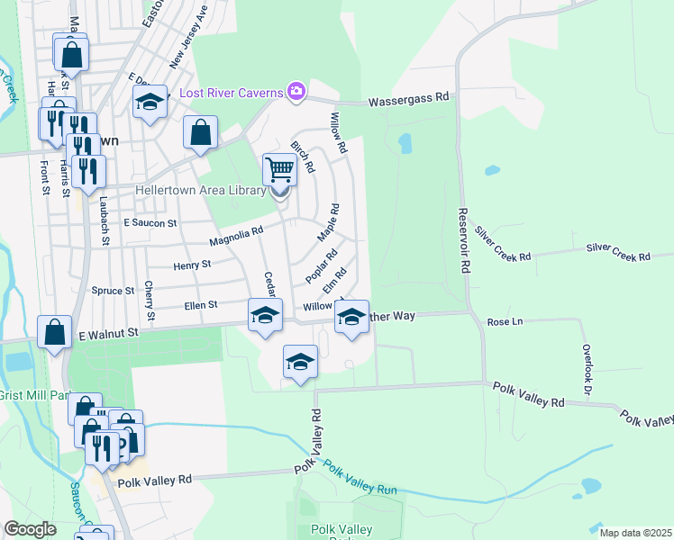 map of restaurants, bars, coffee shops, grocery stores, and more near 875 Elm Road in Hellertown