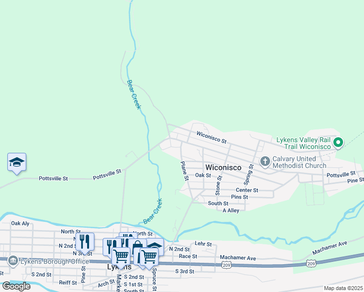 map of restaurants, bars, coffee shops, grocery stores, and more near 201 Pottsville Street in Lykens
