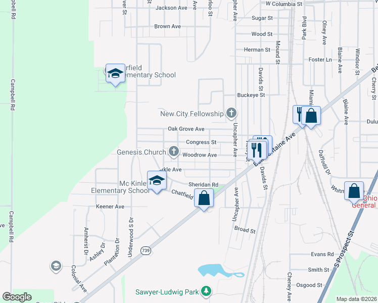 map of restaurants, bars, coffee shops, grocery stores, and more near 870 Woodrow Ave in Marion