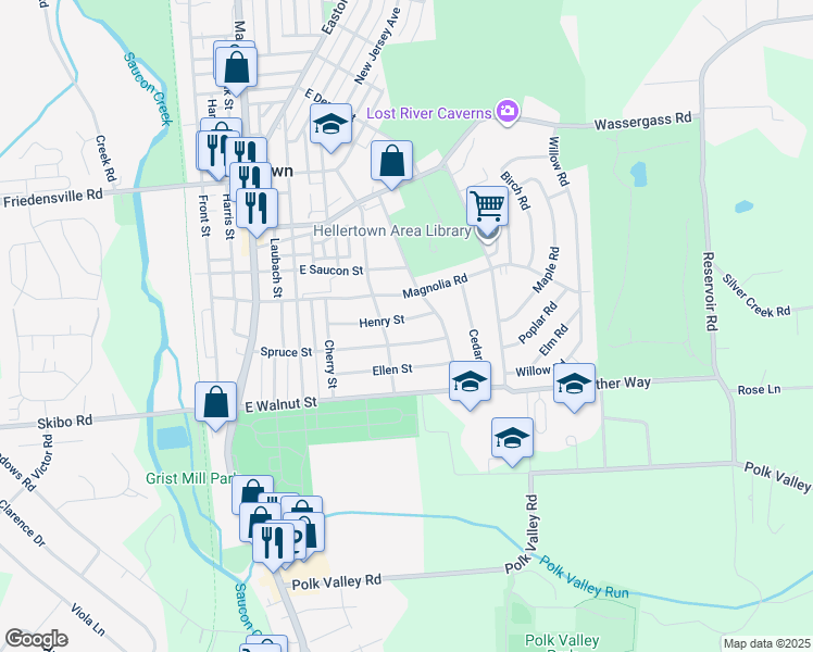map of restaurants, bars, coffee shops, grocery stores, and more near 526 Henry Street in Hellertown