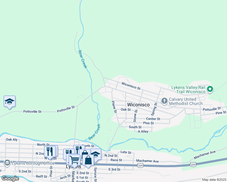 map of restaurants, bars, coffee shops, grocery stores, and more near 201 Pottsville Street in Lykens