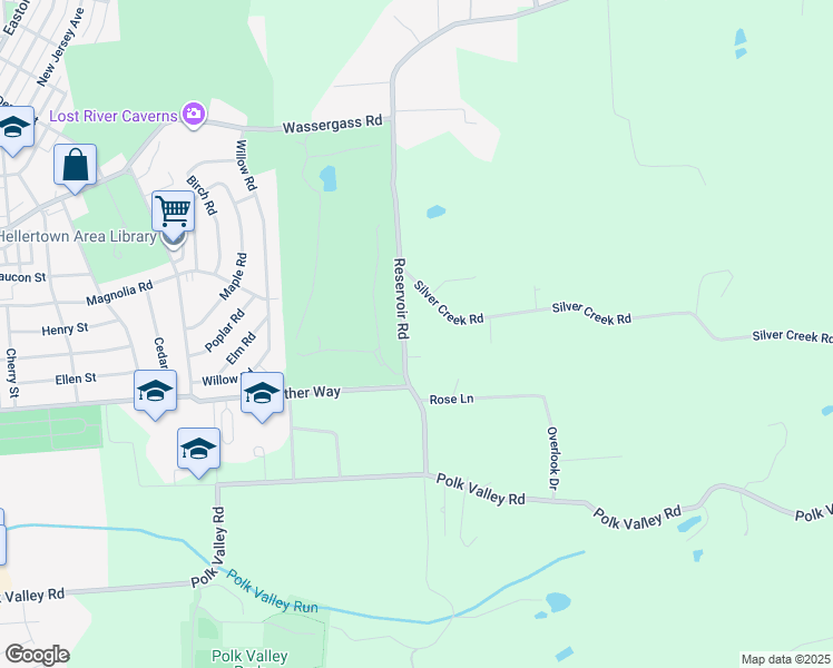 map of restaurants, bars, coffee shops, grocery stores, and more near 3515 Reservoir Road in Hellertown