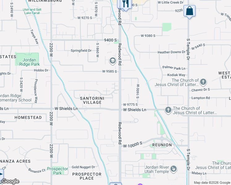 map of restaurants, bars, coffee shops, grocery stores, and more near 1716 Thira Lane in South Jordan